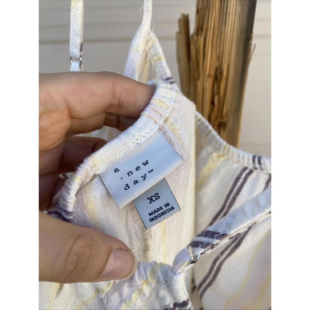 A New Day Stripe Linen Blend Maxi Dress XSmall Small XS/S Cream Brown Yellow - Picture 6 of 6